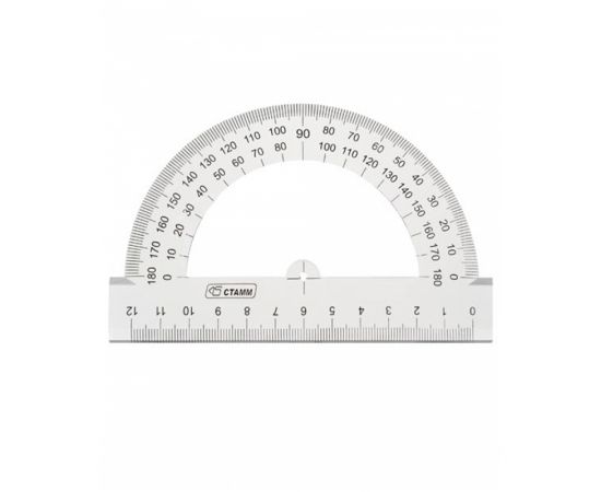 Транспортир 12см, 180° Стамм, прозрачный бесцветный ТР32