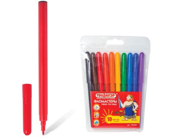 Фломастеры Пифагор вент.колпачек, 10 цветов