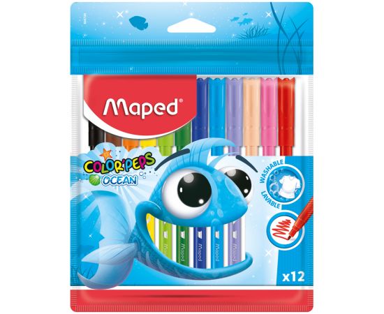 Фломастеры Maped "Color Pep's Ocean", 12цв., смываемые, ПВХ, европодвес 845720