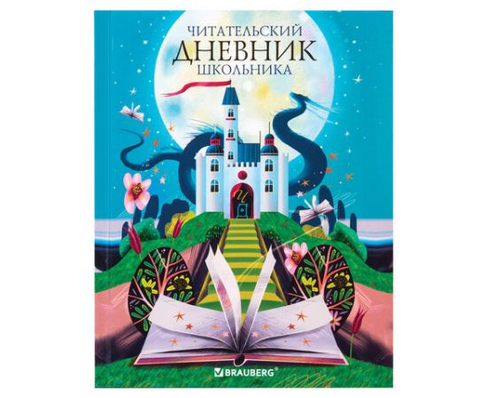 Дневник читательский А5 40л., твердый, глянцевая ламинация, цветной блок, BRAUBERG, "Замок", 113449