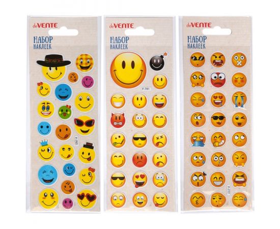 Набор наклеек для творчеcтва 7х17 см объмные многоразовые "Emoji" deVente