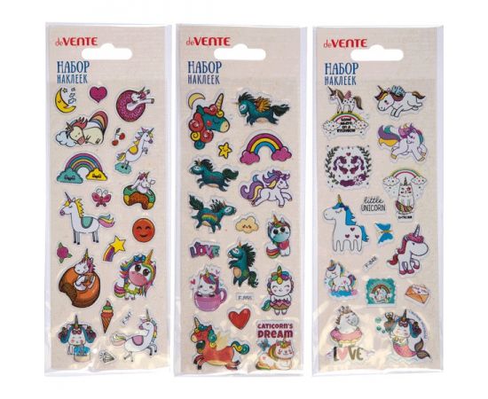 Набор наклеек для творчеcтва 7х17 см объмные многоразовые "Unicorn" deVente