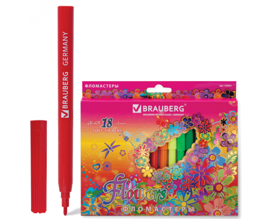 Фломастеры BRAUBERG,ассорти,вент.колпачек 18цв.картон.упаковка