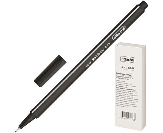 Ручка капиллярная черная 0,4 мм Attache Rainbow трехгранный корпус