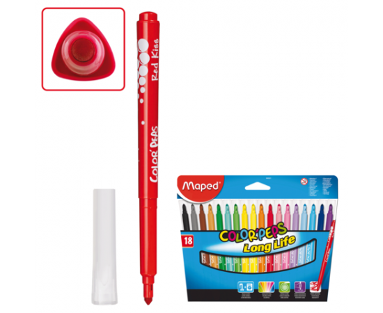 Фломастеры MAPED"Color peps",18 цв,ультрасмываемые,трехгранные,вент.колпачек