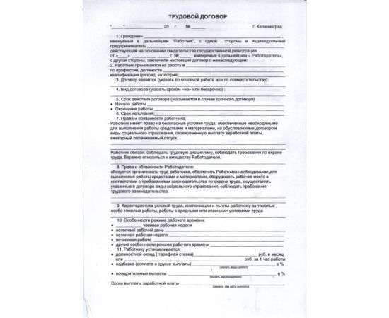 Трудовой договор "ЧП" (двухсторонний)