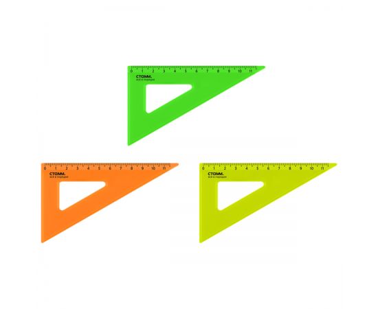 Треугольник 30°, 11см СТАММ, пластиковый, прозрачный, неоновые цвета, ассорти ТК-30494