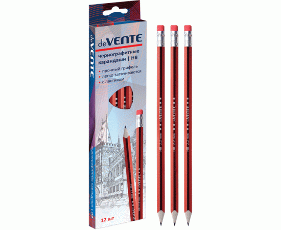 Карандаш простой с ластиком HB deVENTE трехгранный черно-красный корпус