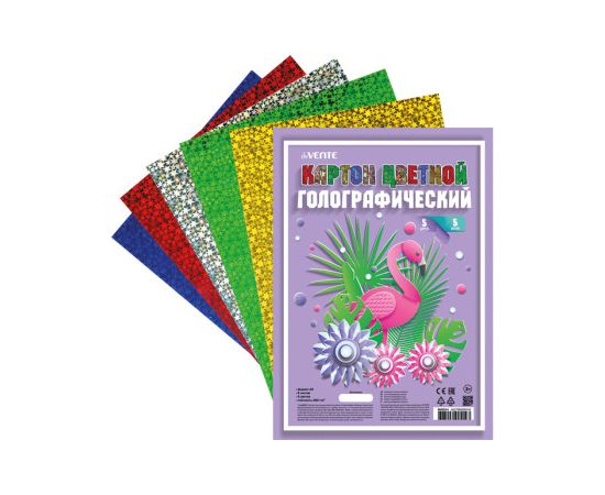 Картон цветной А4 5 л (5 цветов) голографический