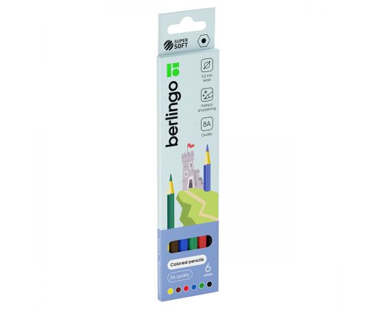 Карандаши цветные Berlingo "SuperSoft. Замки", 06цв., заточен., картон, европодвес