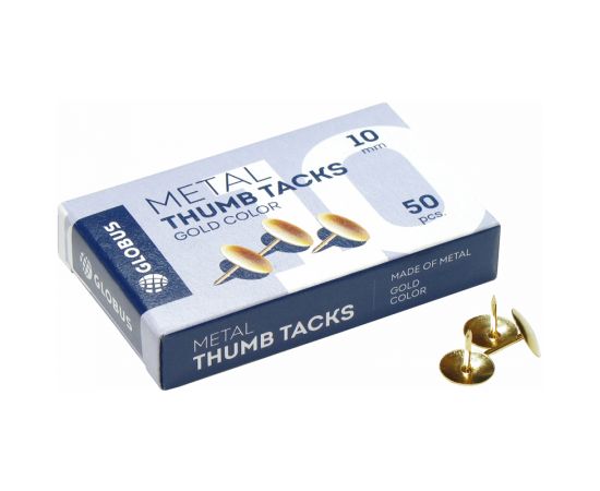 Кнопки канцелярские/гвоздики Globus, золотистые, 10мм, 50шт., карт. упак. К10-50З