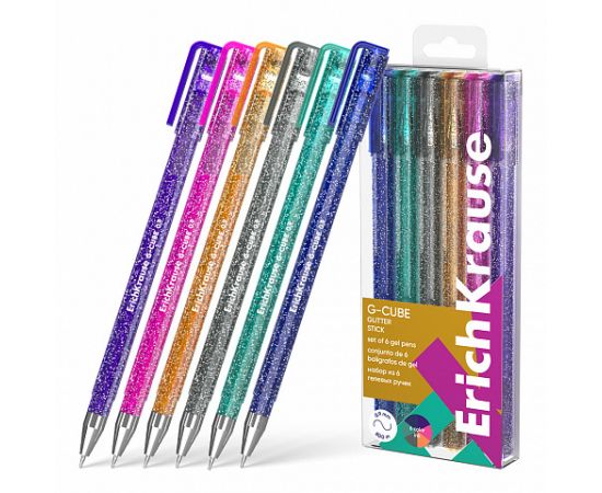 Набор гелевых ручек 6 цветов 1,0 мм ErichKrause G-Cube Stick Glitter/24