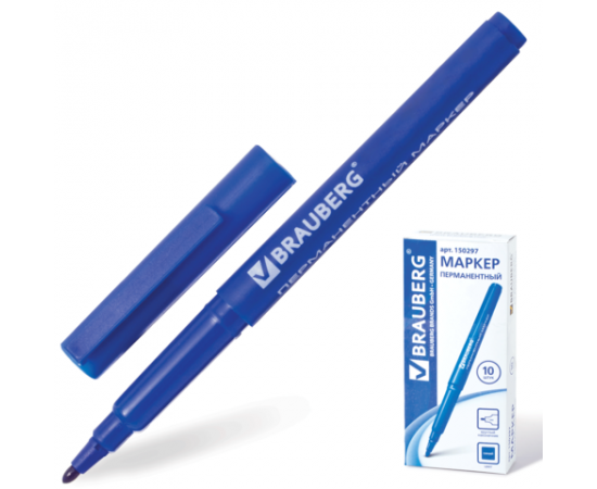 Маркер перманентный Brauberg, синий 1мм