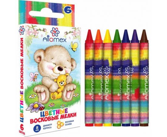 Мелки восковые 6 цветов Attomex