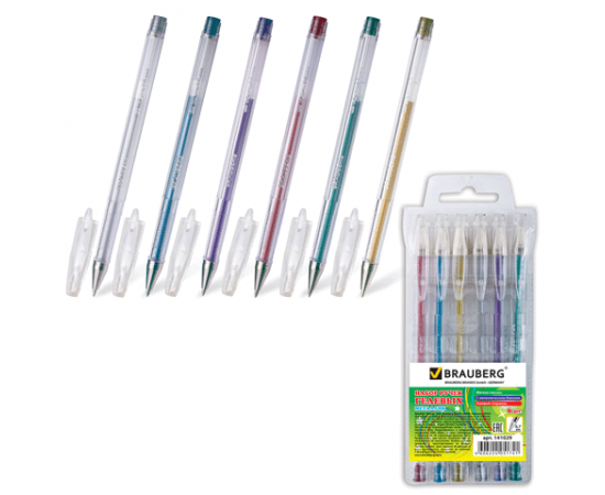 Набор гелевых ручек 6 цв.BRAUBERG,чернила металлик