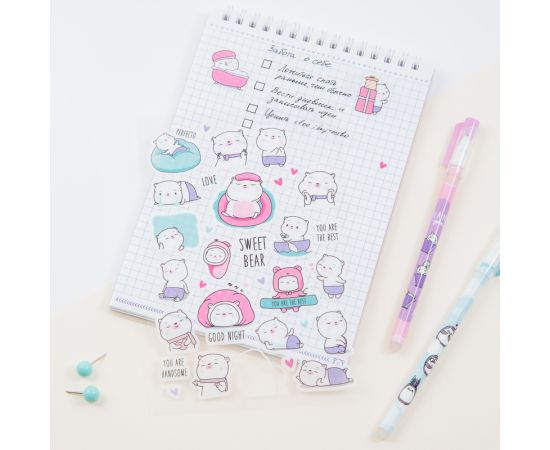 Наклейки ПВХ MESHU "Sweet bear", 10*21см, 29 наклеек, инд. уп., европодвес