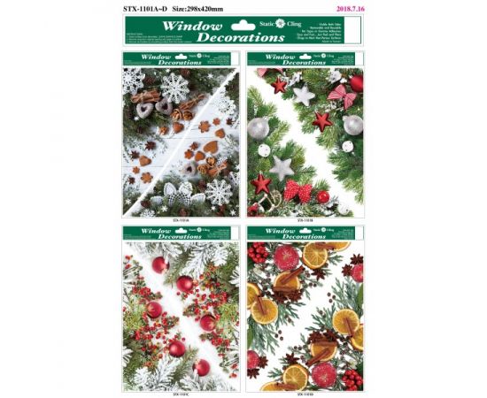 Наклейка новогодняя 30*42, 4вида по 3шт.