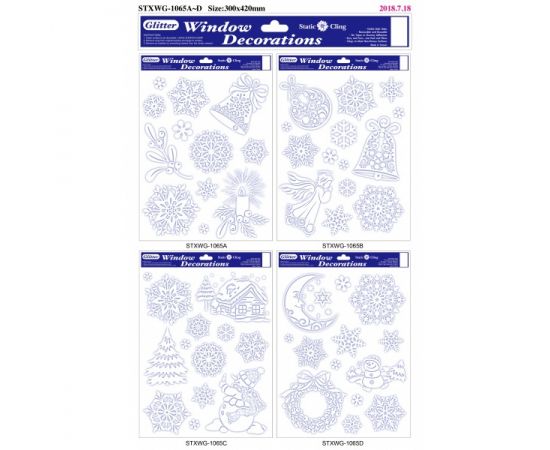 Наклейка новогодняя 30*42, 4вида по 3шт.