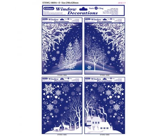 Наклейка новогодняя 30*42, 4вида по 3шт.