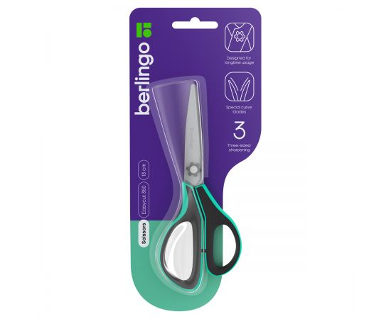 Ножницы Berlingo "Easycut 350", 13см, бирюзовые, эргономичные ручки, мягкие вставки, европодвес DNn_
