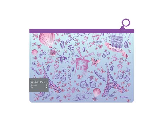 Папка-конверт на молнии Berlingo "Capitals. Paris", 180мкм, с рисунком ZBn_A4401