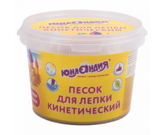 Песок для лепки кинетический ЮНЛАНДИЯ, желтый, 500 г, 2 формочки, ведерко