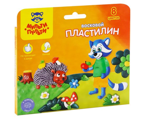 Пластилин Мульти-Пульти "Енот в лесу", 08 цветов, 120г, восковой, со стеком, картон, европодвес ВП_1