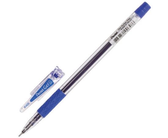 Ручка гелевая с грипом PENTEL (Япония), СИНЯЯ, корпус прозрачный, узел 0,5 мм, линия письма 0,25 мм