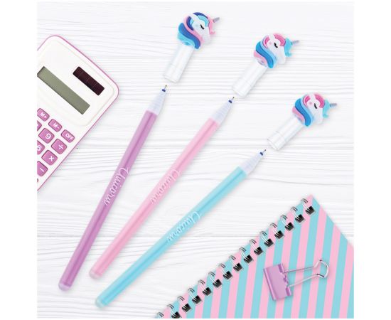 Ручка гелевая стираемая MESHU "Unicorn" синяя, 0,5мм, корпус ассорти, с топпером 296392