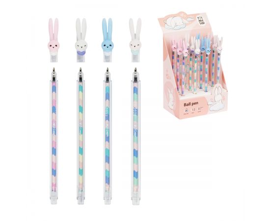 Ручка шариковая MESHU "Ice Cream Rabbit ", синяя, 0,7мм, корпус ассорти, с топпером MS_02873