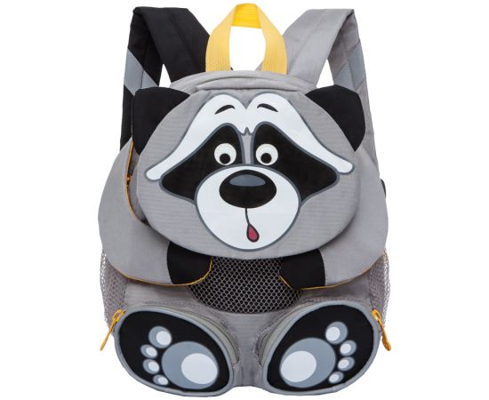 Рюкзак детский Grizzly "Енот", 24*29*14см, 1 отделение, 5 карманов, уплотненная спинка, серый/черный