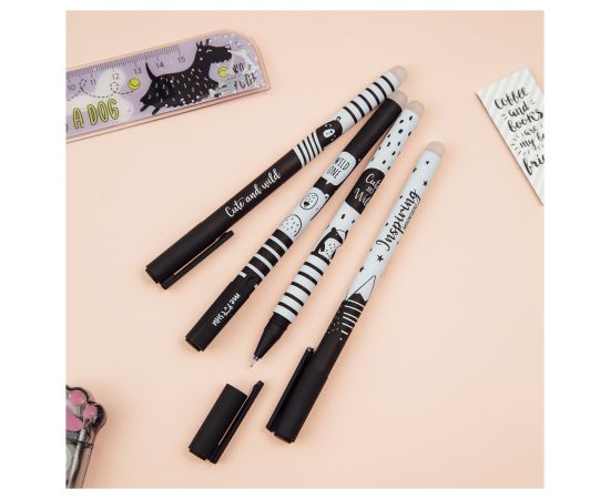 Ручка гелевая стираемая MESHU "Black&white" синяя, 0,5мм, корпус ассорти, софт-тач MS_54063