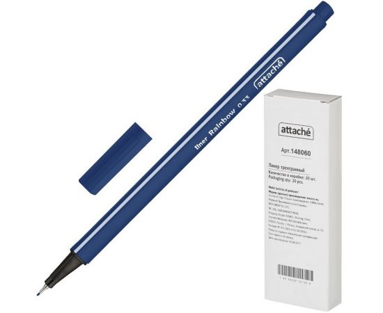 Ручка капиллярная синяя 0,4 мм Attache Rainbow трехгранный