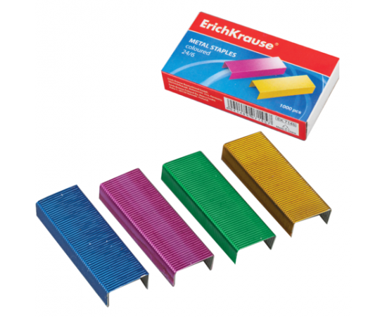 Скобы для степлера ERICH KRAUSE №24 цветные