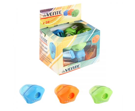 Точилка ручная пластик, 1 отверстие, 30*45 мм, контейнер для сбора стружки, ассорти 3 вида deVENTE 4