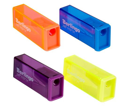 Точилка BERLINGO "NeonBox" 1отверстие, контейнер, ассорти