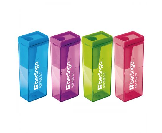 Точилка BERLINGO "NeonBox" 1отверстие, контейнер, ассорти