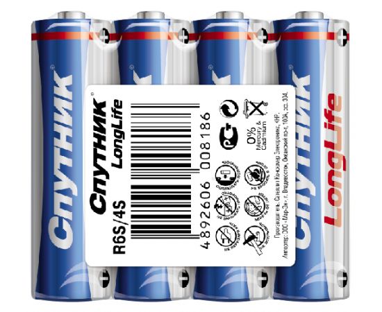 Элемент питания LongLife R06/4S, Спутник АА (LR6) 1шт (пальчиковые)