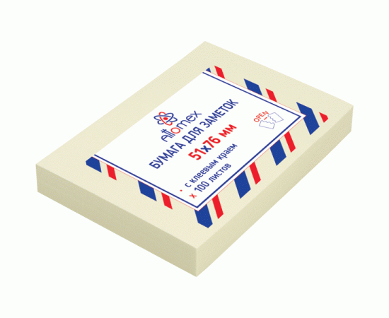 Бумага с клеевым краем 51х76 мм 100 л желтая Attomex